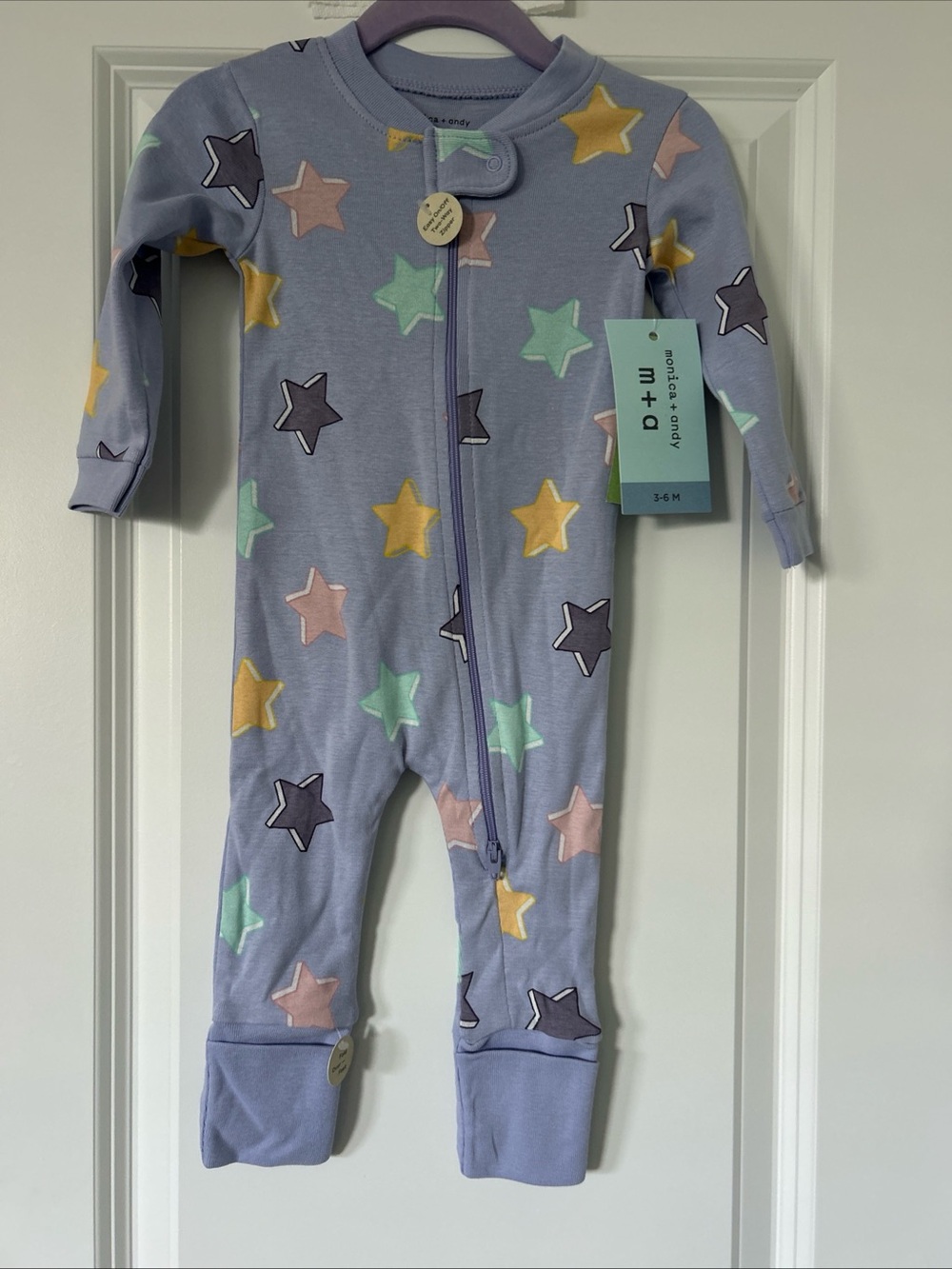 Monica + Andy Organic Cotton Long Sleeve Coverall, Purple Stars- 3-6 Months- NWT